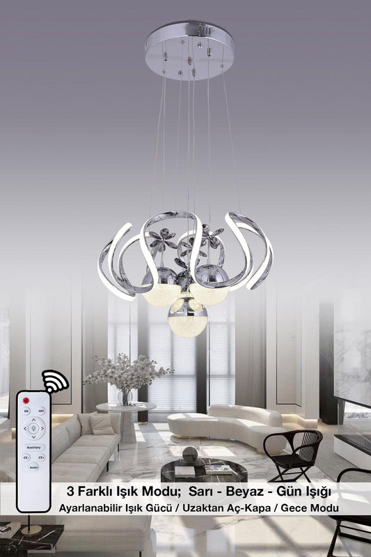 HR044 Modern Crystal Stone Chandelier (Chrom) with Remote Control