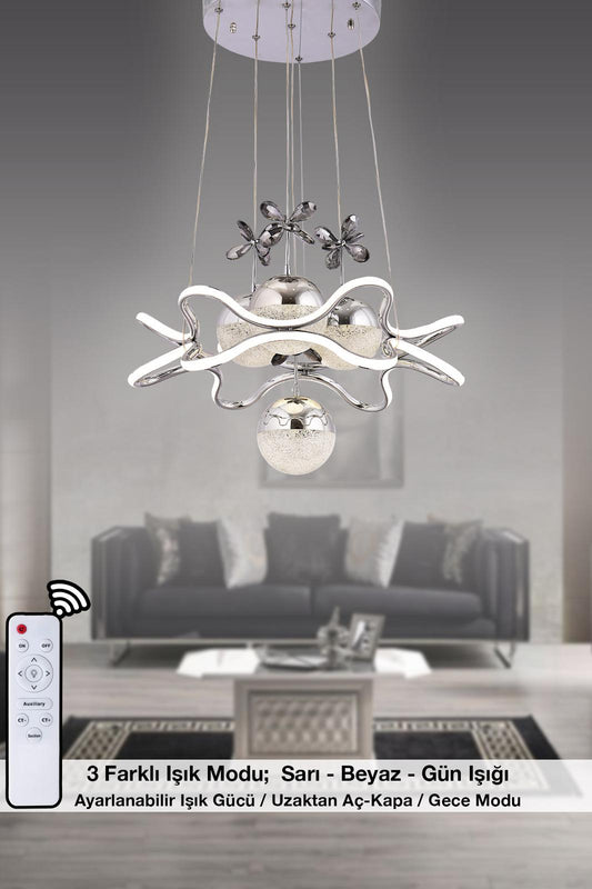 HR046 Modern Crystal Stone Chandelier (Chrom) with Remote Control
