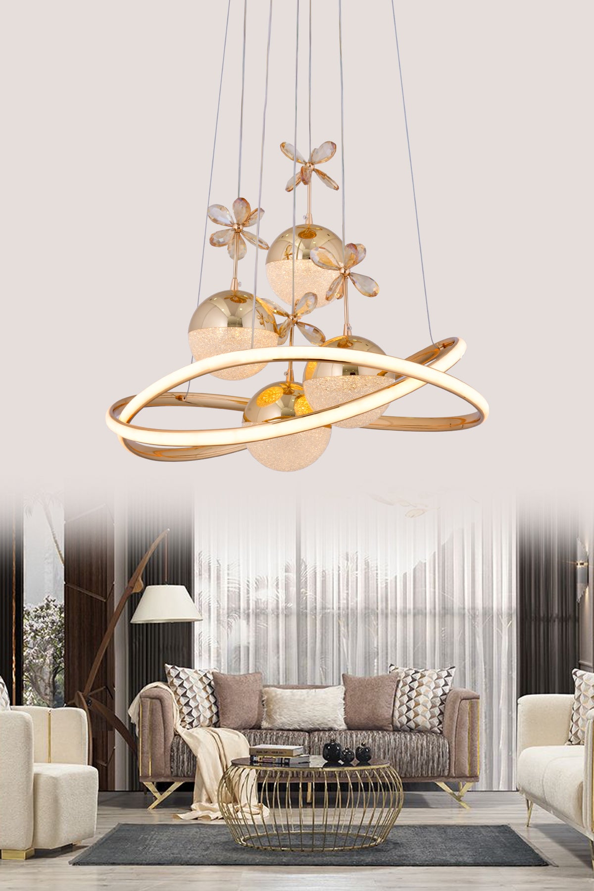 HR048 Modern Crystal Stone Chandelier (Chrom) with Remote Control