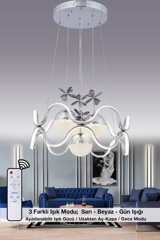 HR050 Modern Crystal Stone Chandelier (Chrom) with Remote Control