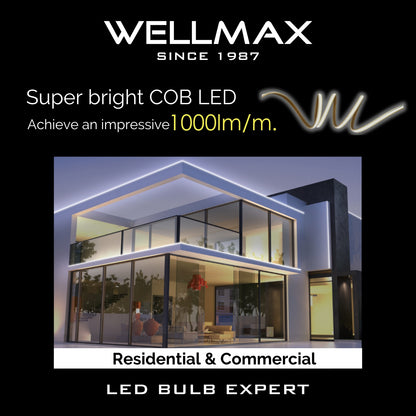 Wellmax COB LED Strip Light, 10 W/m, Waterproof, Warm White
