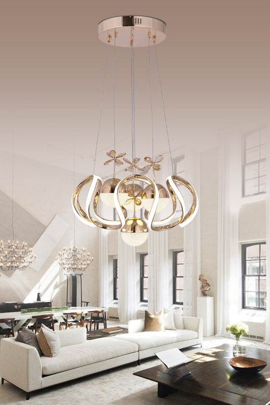 HR044 Modern Crystal Stone Chandelier (Gold) with Remote Control