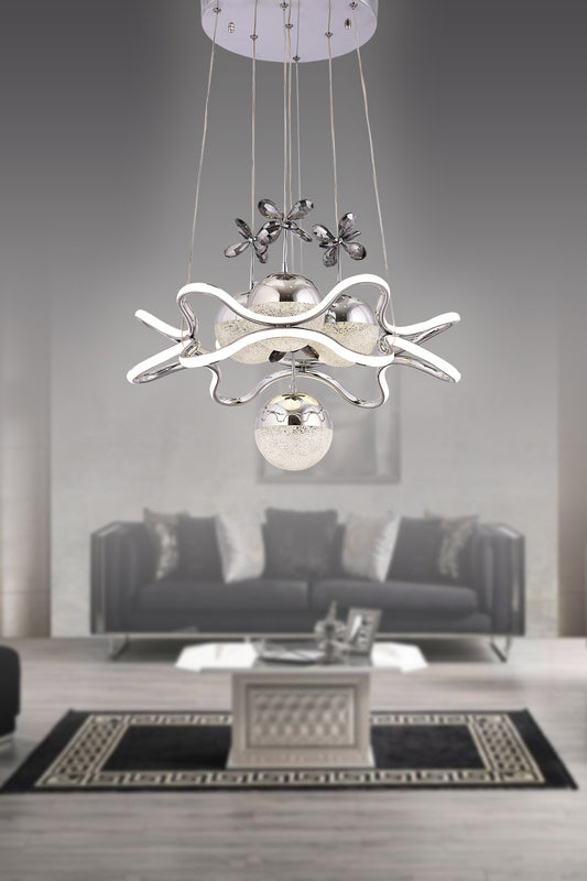 HR046 Modern Crystal Stone Chandelier (Chrom) with Remote Control