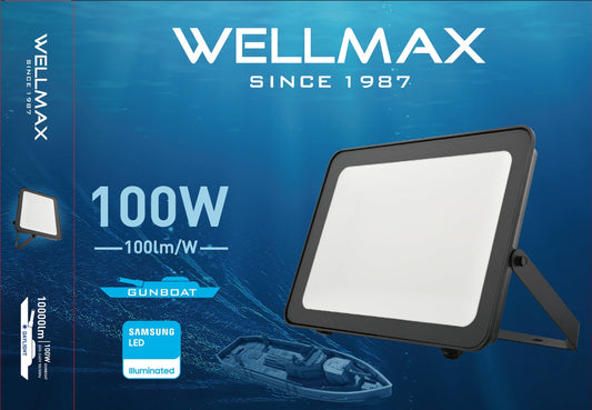 Wellmax Gunboat LED Flood Light, 100W, Cool White